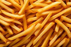 fry potato food fat chip background french food snack tasty fast meal. Generative AI. photo