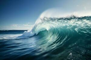 cool wave water ocean liquid sea surfing blue nature crash. Generative AI. photo