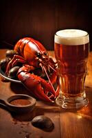 meal seafood red crayfish food snack crawfish background beer crab glass. Generative AI. photo