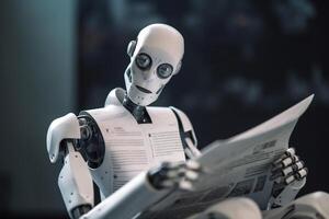 ai hand laptop paper artificial office digital technology robot document. . photo
