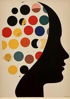 retro poster design red circle illustration vintage abstract eye art. . photo