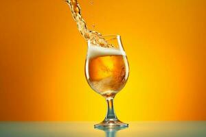 foam drink bubble cold glass splash glassware gradient background beer alcohol. Generative AI. photo