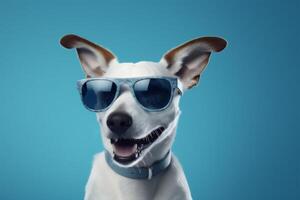 pet dog portrait smile cute animal friend funny isolated background sunglasses. Generative AI. photo