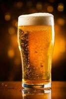 alcohol foam beer drink lager pub gold beverage pint glass. Generative AI. photo