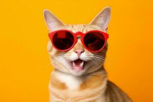 portrait cat neon animal funny fashion sunglasses cute pet colourful. Generative AI. photo