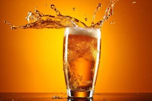 beer cold gradient drink foam alcohol glass splash bubble fresh background. Generative AI. photo