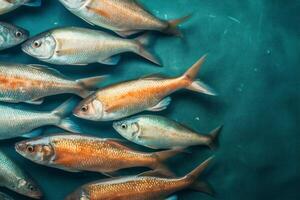 pescado ahumado cena comida comida sano crudo hierba Fresco antecedentes fruto de mar. generativo ai. foto