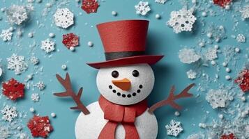 snowman year christmas background snow snowfall celebration flake new winter white season. Generative AI. photo