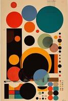 vintage poster retro design red illustration art circle abstract eye. . photo