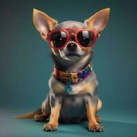 glasses dog background pet chihuahua young animal portrait cute yellow puppy. Generative AI. photo