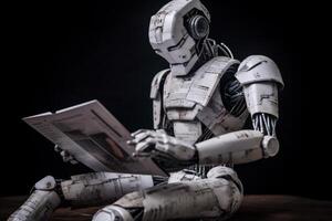paper hand laptop digital document artificial technology office robot ai. . photo
