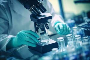 investigación medicina laboratorio tubo prueba Ciencias médico mano experimentar biotecnología. generativo ai. foto