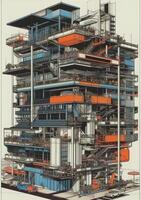 tower building business urban architecture sketch skyscraper downtown high-rise design. . photo