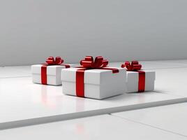 present red box package gift christmas isolated ribbon white surprise. Generative AI. photo