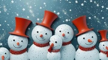 bokeh white snowman snowfall celebration christmas year season snow new winter background. Generative AI. photo