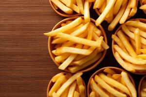 food lunch french fry meal tasty snack fat potato background chip. Generative AI. photo