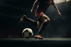 sport foot competition goal game soccer football ball stadium kick. Generative AI. photo