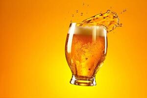 cold bubble glass beer drink gradient background splash pub alcohol foam. . photo