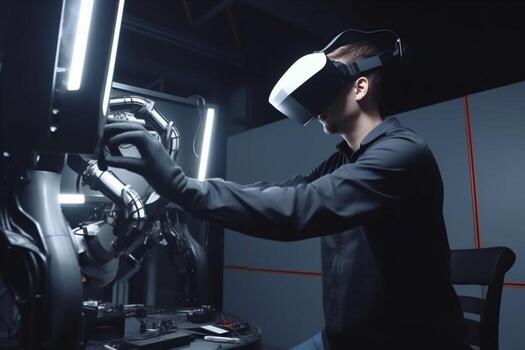 lentes hombre virtual tridimensional robótico innovación vr 3d futuro tecnología ingeniero robot. generativo ai. foto