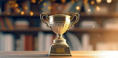 champion award library celebration bokeh competition cup gold prize trophy. Generative AI. photo