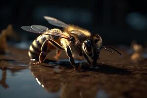 bee insect gold shape closeup background nature yellow honey macro pollen. . photo