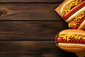hot dog food american fast meat beef sauce background bread sausage. Generative AI. photo