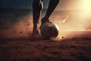 stadium ball foot sport goal competition football soccer kick game. Generative AI. photo