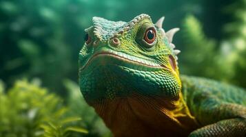reptile glasses wildlife animal scale iguana green portrait lizard close-up. Generative AI. photo