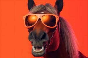 sonrisa animal gafas de protección dibujos animados caballo antecedentes divertido vistoso Gafas de sol retrato divertido. generativo ai. foto