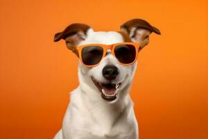 funny dog pet smile cute doggy sunglasses isolated portrait background animal. Generative AI. photo