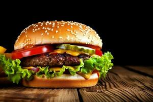 sandwich hamburger food fast food burger snack fat fast meat beef. Generative AI. photo