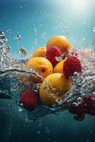 clean healthy green fruit water vitamin background drop strawberry food fresh. Generative AI. photo