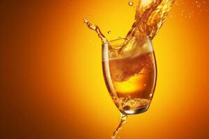 foam bubble drink yellow splash glass alcohol background gradient cold beer. . photo