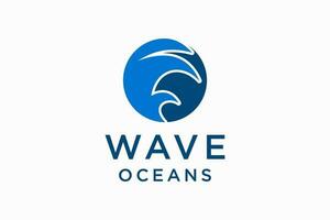 Luxury blue line logo design with simple and modern shape of sea water wave in a circle. vector