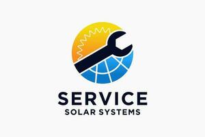 installing solar panel, equipment service alternative energy, thin line symbol on white background vector