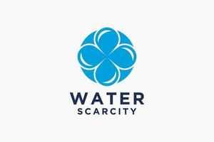 Water Logo. Blue Water Drop Linked with Circle Line Around isolated on White Background. Usable for Business, Science, Healthcare, Medical and Nature Logos. Flat Vector Logo Design Template Element.