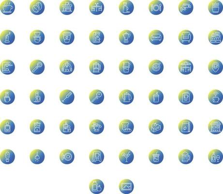 Vector of Cafe Icon Set Round Gradient. Perfect for user interface, new application.