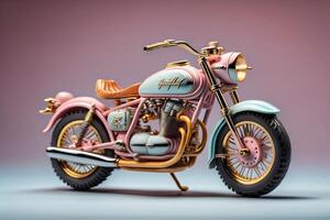 Photo Minature Classic motocycle in pastle Color 3D rendering,