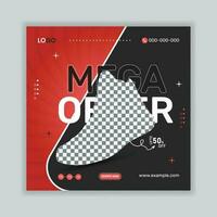 Mega offer shoe ad social media post banner design with red gradient colour. Square social media post for your digital marketing. vector