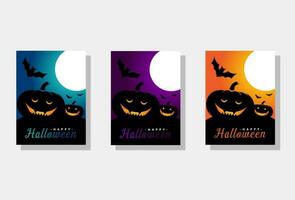 Halloween greeting set, consisting of three colors namely blue, purple, orange, and black pumpkin vector