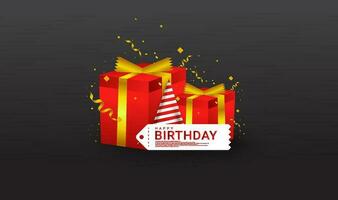 contento cumpleaños saludo diseño, equipado con un cumpleaños sombrero ornamento, un regalo caja, adecuado para invitación tarjetas, antecedentes, carteles, social medios de comunicación publicaciones, web, fiestas, etc. vector