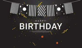 Happy birthday greeting design, equipped with a birthday hat ornament, a gift box, suitable for invitation cards, backgrounds, posters, social media posts, web, parties, etc. vector