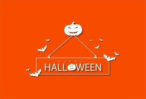 Halloween greeting design with paper cut, orange and white vector