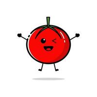 Tomato character who is raising both hands with a cute expression vector