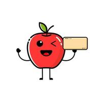 un manzana personaje icono que lleva un tablero y con un linda expresión, fruta, manzana, rojo, diseño, icono, personaje, comida vector