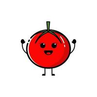 Tomato character who is raising both hands with a cute expression vector