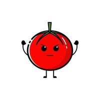 Tomato character who is raising both hands with a cute expression vector