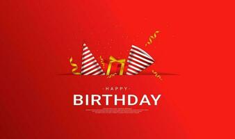 Happy birthday cards, red and gold, suitable for invitation cards, backgrounds, posters, social media posts and more vector