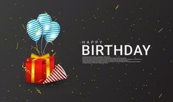 Happy birthday greeting design, equipped with a birthday hat ornament, a gift box, suitable for invitation cards, backgrounds, posters, social media posts, web, parties, etc. vector