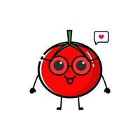 Tomato character who is raising both hands with a cute expression vector